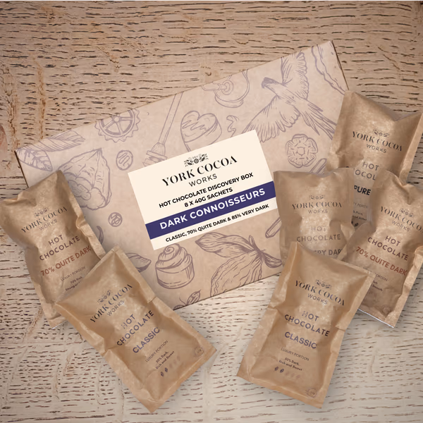 Dark Chocolate Connoisseurs Hot Chocolate Discovery Box - 8 x 40g Luxury Portions