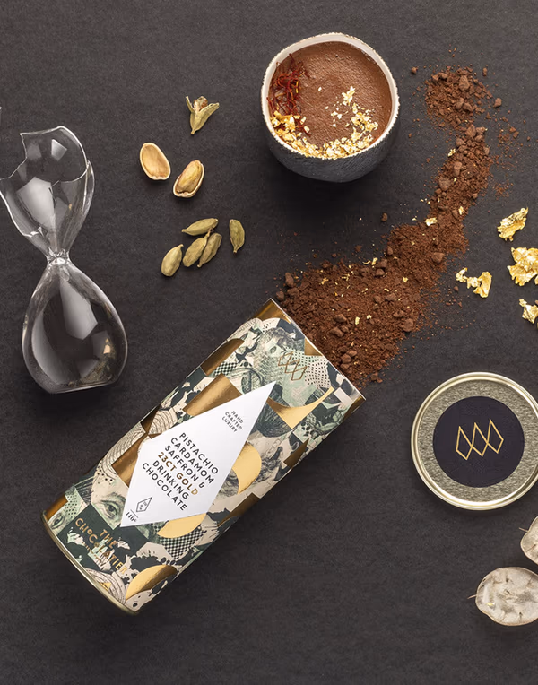 Pistachio, Cardamom, Saffron & 23ct Gold Drinking Chocolate  140g