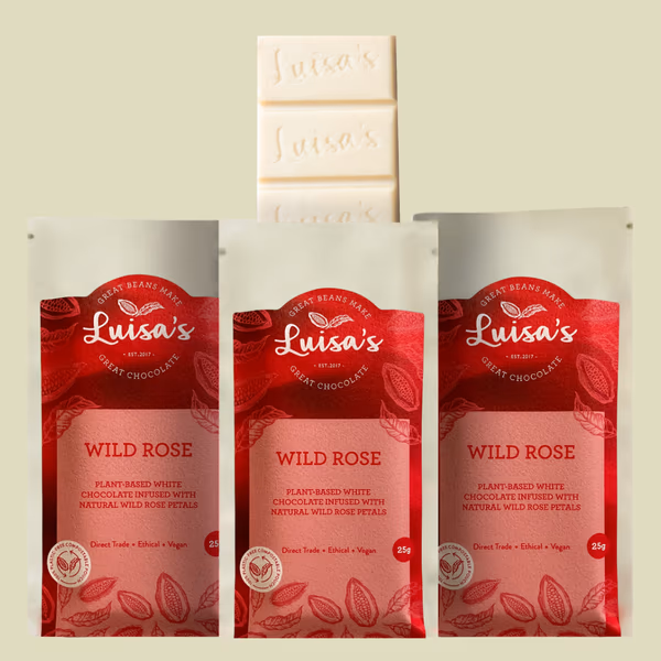 Wild Rose Infused White Casholate Chocolate with Petals | Vegan & Plant-based