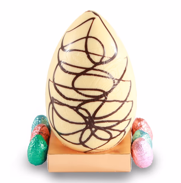 White Chocolate Drizzle Egg, with Belgian Praline Eggs